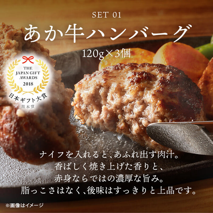 肉工房三協 熊本 あか牛 ハンバーグ (120gx3個) & 餃子 (17gx20個) セット 冷凍 日本ギフト大賞 和牛 熊本和牛 赤牛 お取り寄せ ギフト 冷凍餃子 グルメ 前田家 送料無料 MAEDAYA