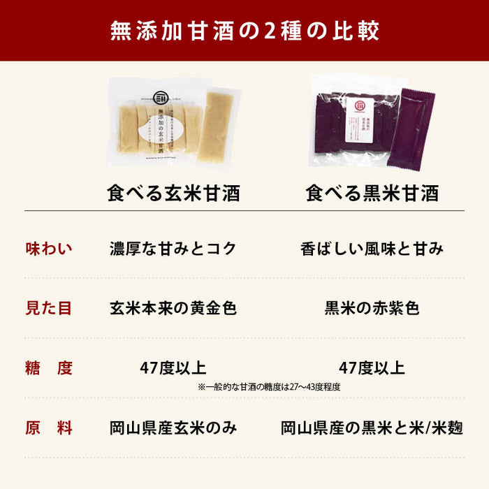 無添加 国産 甘ざけ 岡山県産 二種類セット (玄米・ 黒米甘酒) 各(30g×10包)×1袋 アルコールゼロ 濃縮 持ち運び 米麹 あま酒 個包装