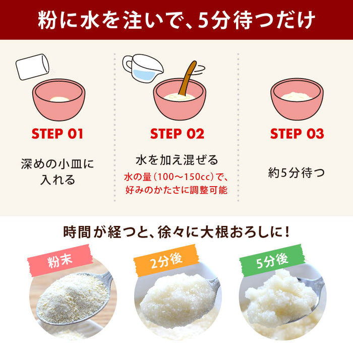 前田家 大根おろし 粉末 パウダー 熊本県産 2袋/5袋/10袋 (1袋10g 約2人分) 原材料は大根だけ 水を加えて5分 常温保存 乾燥 だいこんおろし 薬味 焼き魚 おろしそば 一人暮らし 送料無料 MAEDAYA