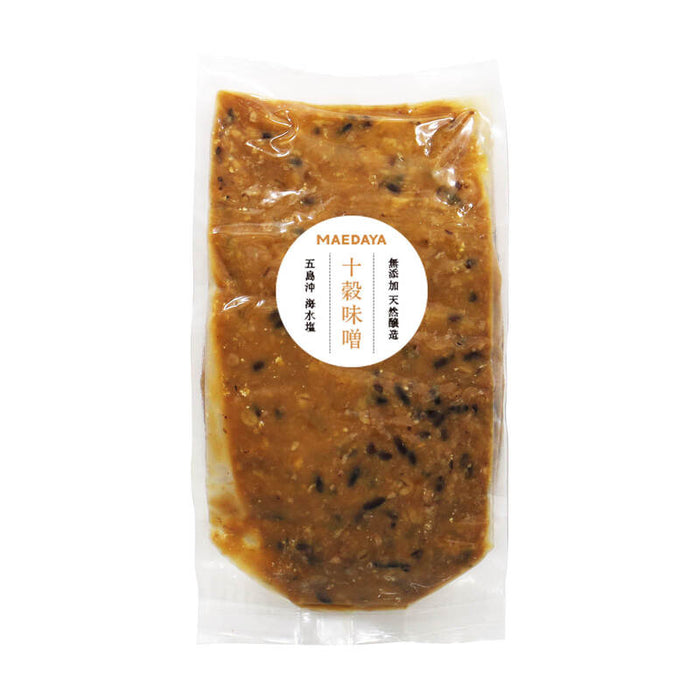 前田家 十穀味噌 500g 無添加 国産 天然醸造 味噌 みそ 麹味噌 甘口 雑穀 十穀 麹 糀 米麹 麦麹 こうじ 発酵食品 味噌汁 腸活 調味料 お取り寄せ 五島の塩 メール便 送料無料 MAEDAYA