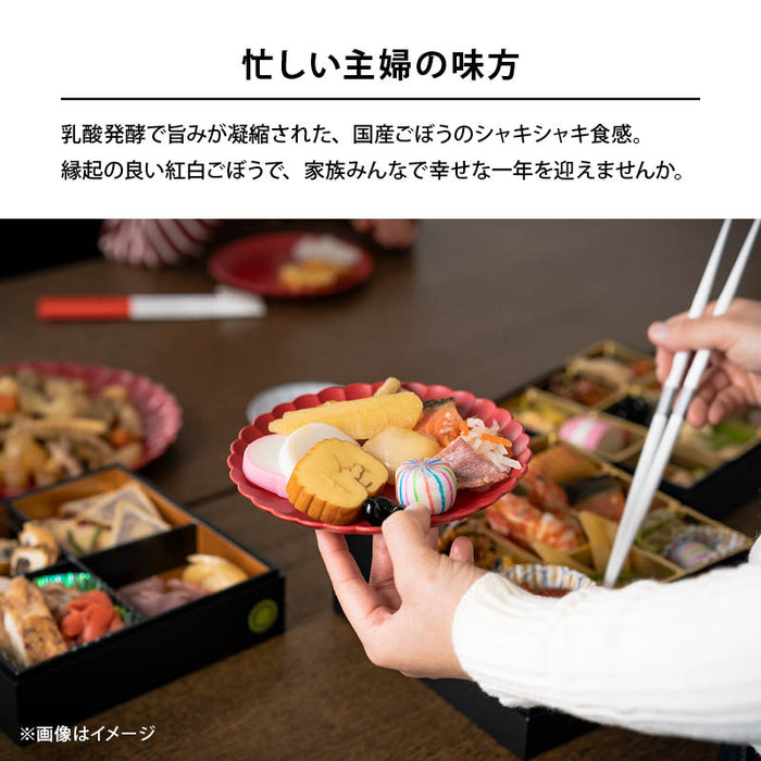 年内発送 紅白ごぼう 梅酢味 かつおだし味 1袋各40g 二色セット おせち 国産 乳酸発酵 ごぼう漬け ごぼう漬物 上沖産業 梅酢 お節料理 お正月 迎春 紅白 牛蒡 メール便 送料無料 MAEDAYA