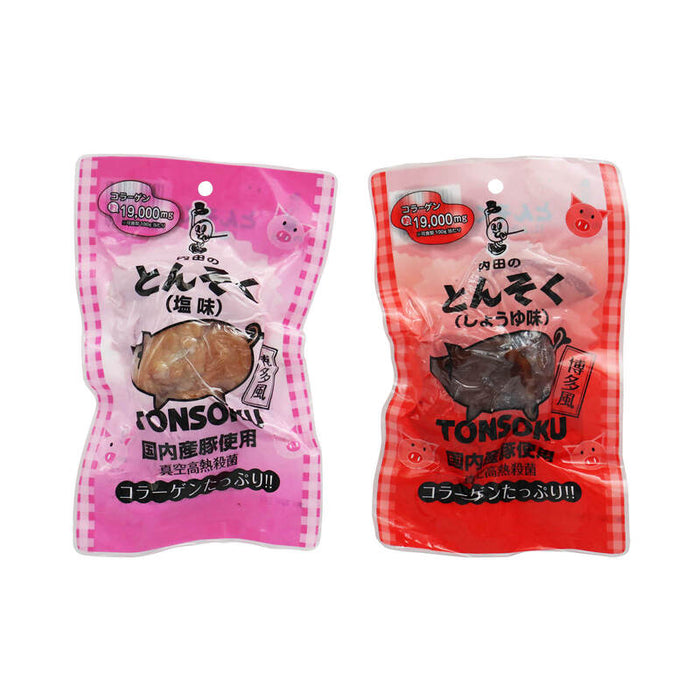 内田珍味食品 国産 味付豚足 塩味 しょうゆ味 国産豚使用 博多風 コラーゲン 個包装 真空パック 高熱殺菌 トンソク テビチ ボイル レトルト 湯煎 おつまみ おかず ご飯のお供 お酒のお供 惣菜 珍味 常温 送料無料 MAEDAYA