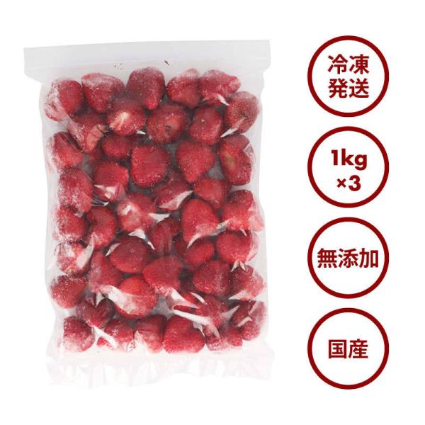 x　冷凍フルーツ　3袋　LABO-　イチゴ　苺　(あまおう)　果物　ジャム　福岡県産　九州　—　1kg(1000g)　いちご　国産　無添加　いいくらしとごはん-MAEDAYA　冷凍　スムージー　KICHEN