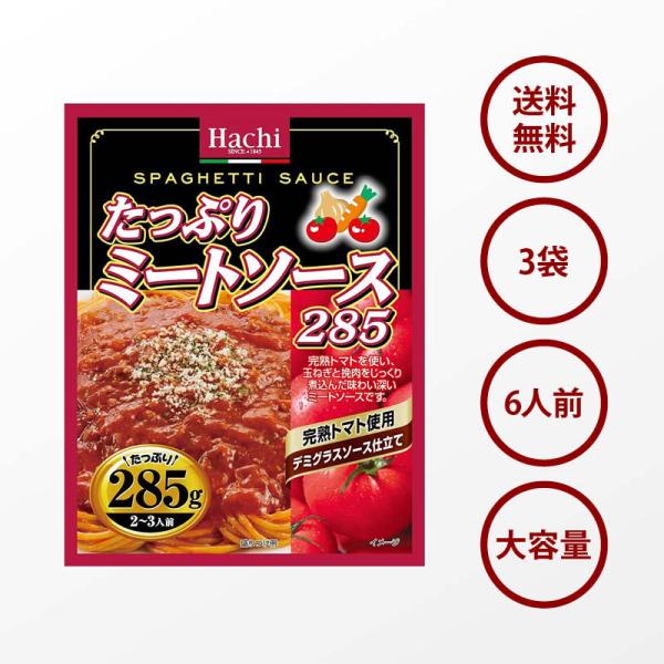 たっぷり ミートソース 3袋（285g×3） 6〜9人前 完熟トマト使用 デミグラスソース 仕立て レトルト スパゲティ ソース ポイント消化 パスタ
